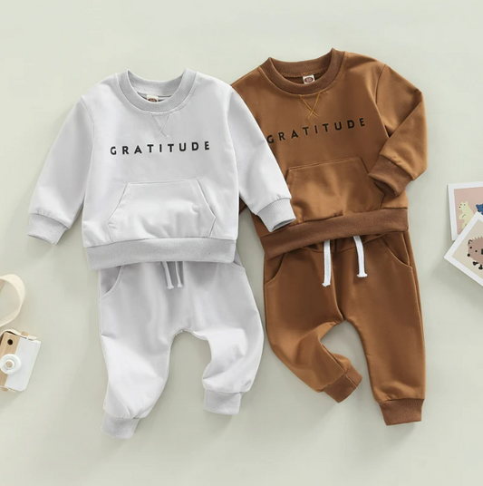 The Calvin - Baby Boy Gratitude Letter Print Sweatshirt + Pants