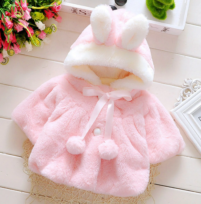 The Frankie - Baby Girl Hooded Plush Short Sleeve Coat