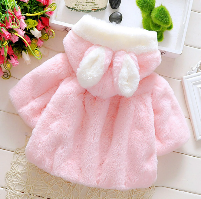 The Frankie - Baby Girl Hooded Plush Short Sleeve Coat