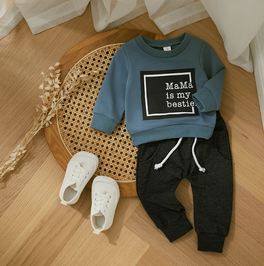 The Robert - Baby Boy "Mama Is My Bestie" Casual Print Pullover Top + Pants