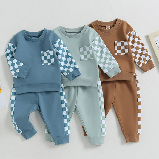 The Austin - Baby Boy Checkerboard  Sweatshirt + Pants