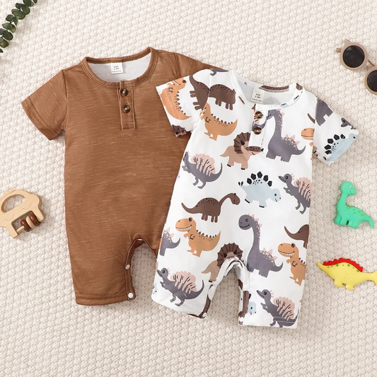 The Brooks - Baby Boy 2pcs Dinosaur Print Jumpsuits