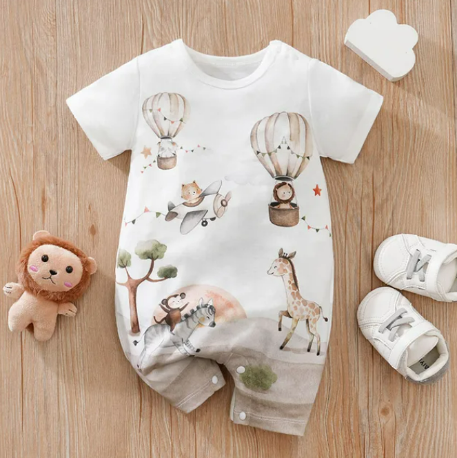 The Bennett - Baby Unisex Animal Print Casual Short Sleeve Romper