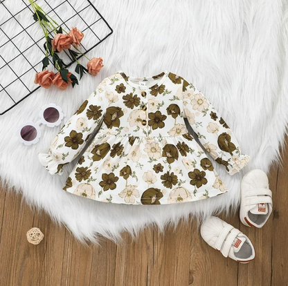 The Rosalie - Baby Girl Brown Floral Long Sleeve Tops + Pants