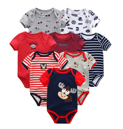 The Izael - Baby Unisex 8pcs Short Sleeve Various Print Romper Set D