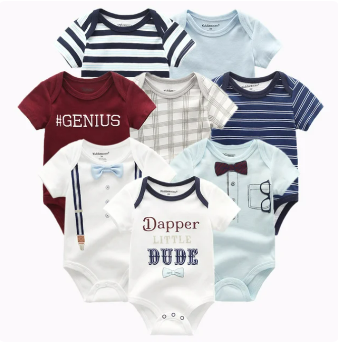 The Izael - Baby Unisex 8pcs Short Sleeve Various Print Romper Set G