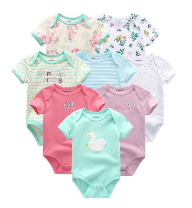 The Izael - Baby Unisex 8pcs Short Sleeve Various Print Romper Set I