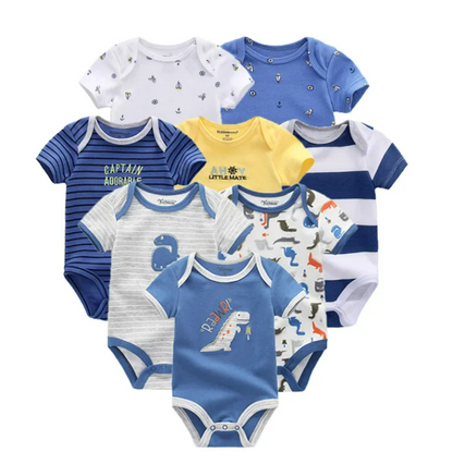 The Izael - Baby Unisex 8pcs Short Sleeve Various Print Romper Set K