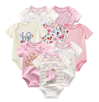 The Izael - Baby Unisex 8pcs Short Sleeve Various Print Romper Set L