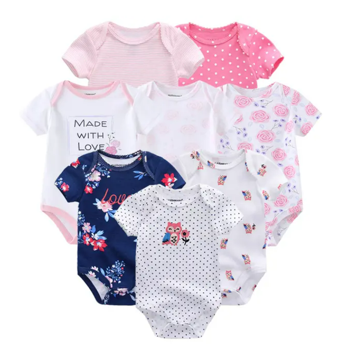 The Izael - Baby Unisex 8pcs Short Sleeve Various Print Romper Set M