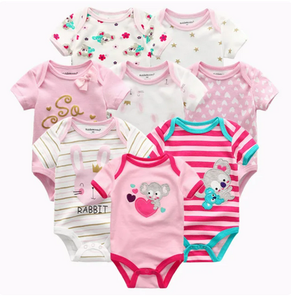 The Izael - Baby Unisex 8pcs Short Sleeve Various Print Romper Set P