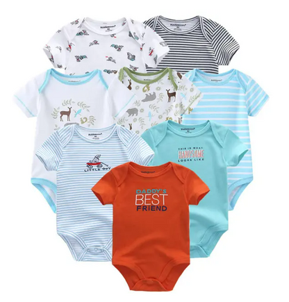 The Izael - Baby Unisex 8pcs Short Sleeve Various Print Romper Set U