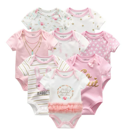 The Izael - Baby Unisex 8pcs Short Sleeve Various Print Romper Set V