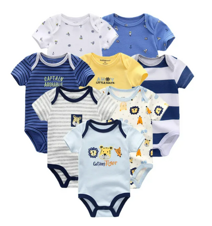 The Izael - Baby Unisex 8pcs Short Sleeve Various Print Romper Set W