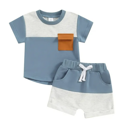 The Weston - Baby Boy Short Sleeve Pocket Contrast Color T-shirt + Shorts