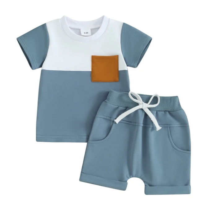 The Weston - Baby Boy Short Sleeve Pocket Contrast Color T-shirt + Shorts