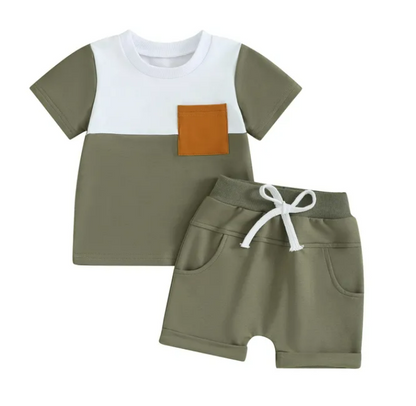 The Weston - Baby Boy Short Sleeve Pocket Contrast Color T-shirt + Shorts