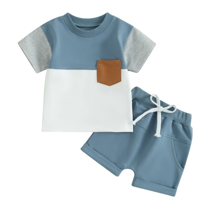 The Weston - Baby Boy Short Sleeve Pocket Contrast Color T-shirt + Shorts