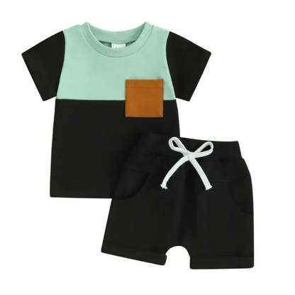 The Weston - Baby Boy Short Sleeve Pocket Contrast Color T-shirt + Shorts