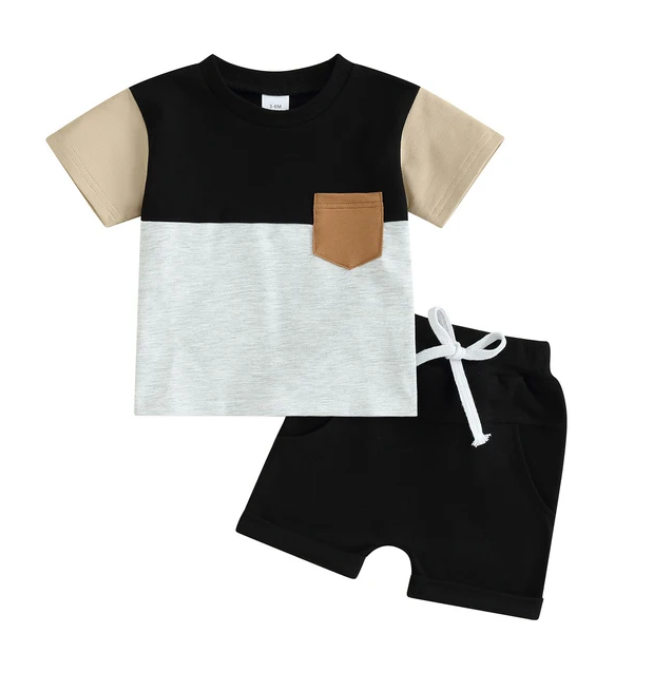 The Weston - Baby Boy Short Sleeve Pocket Contrast Color T-shirt + Shorts