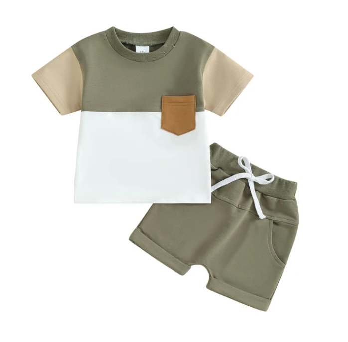 The Weston - Baby Boy Short Sleeve Pocket Contrast Color T-shirt + Shorts