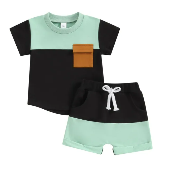 The Weston - Baby Boy Short Sleeve Pocket Contrast Color T-shirt + Shorts