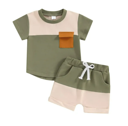 The Weston - Baby Boy Short Sleeve Pocket Contrast Color T-shirt + Shorts