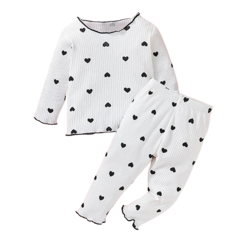 The Amari - Baby Girl Heart Print Long Sleeve Pajamas Outfit