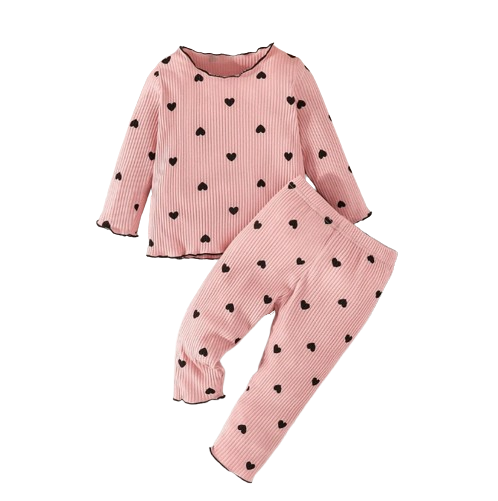 The Amari - Baby Girl Heart Print Long Sleeve Pajamas Outfit