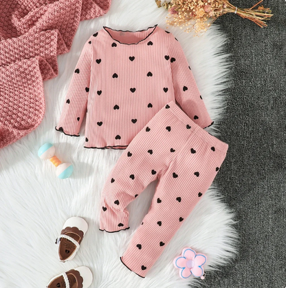 The Amari - Baby Girl Heart Print Long Sleeve Pajamas Outfit