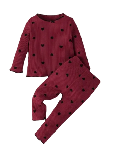 The Amari - Baby Girl Heart Print Long Sleeve Pajamas Outfit