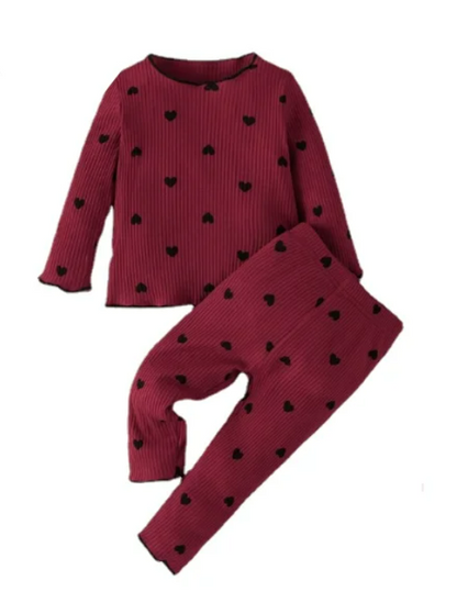 The Amari - Baby Girl Heart Print Long Sleeve Pajamas Outfit