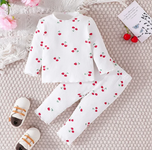 The Teagan - Baby Girl White Cherry Print Pajamas Set