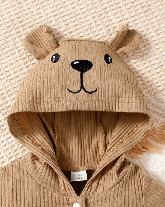 The Nicolas - Baby Boy Brown Bear Print Hoodie Jumpsuit