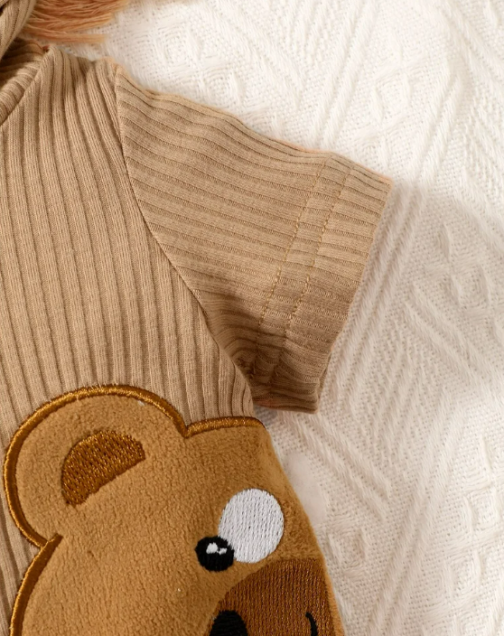 The Nicolas - Baby Boy Brown Bear Print Hoodie Jumpsuit