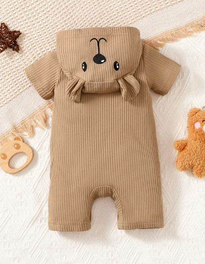 The Nicolas - Baby Boy Brown Bear Print Hoodie Jumpsuit