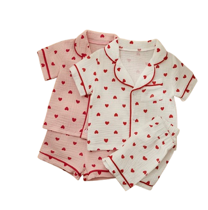 The Palmer - Baby Girl Cotton Linen Button Down Pajama Set