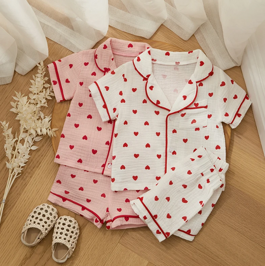 The Palmer - Baby Girl Cotton Linen Button Down Pajama Set