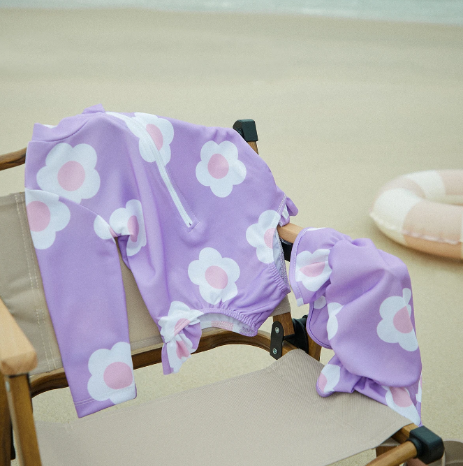 The Mabel - Baby Girl Cute Purple Ruffle Long Sleeve Swimwear