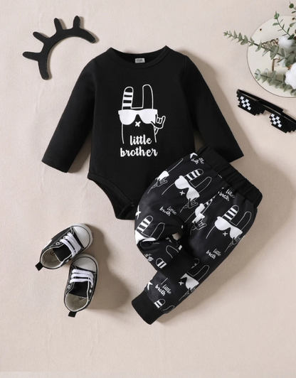 The Lucas - Baby Boy Little Brother Print Romper + Pants