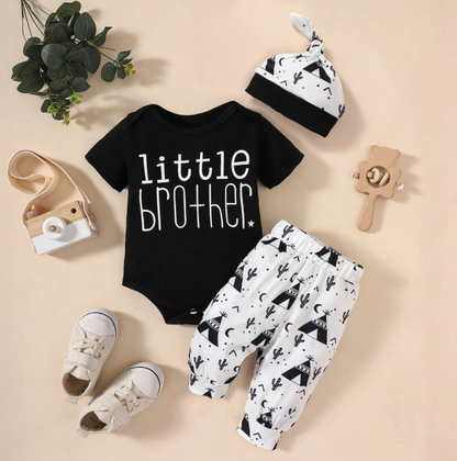 The William - Baby Boy Little Brother Letter Printed Round Neck Short Sleeves and Long Pants