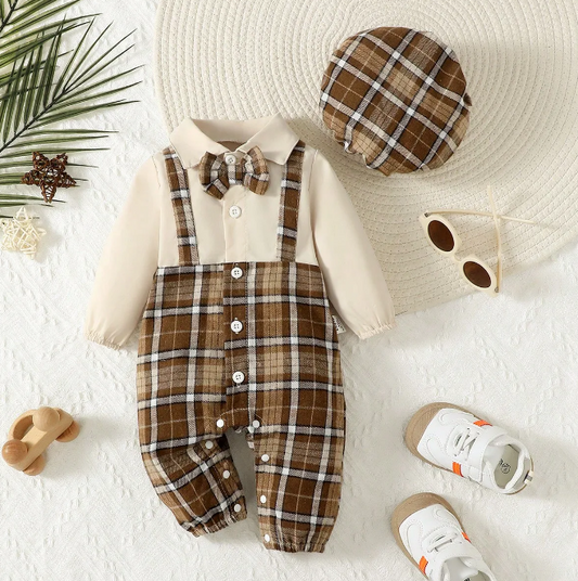 The Michael - Baby Boy Lapel Suspenders With Bow Gentleman Jumpsuit And Holmes Hat