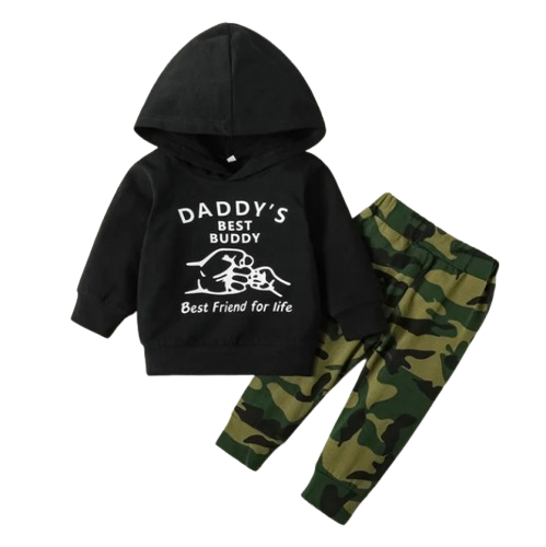 The Alexander - Baby Boy Black Long Sleeved Hoodie + Camouflage Pants