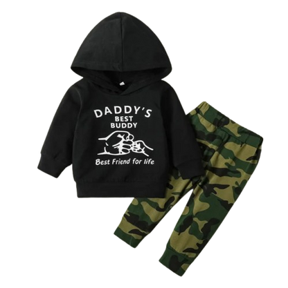 The Alexander - Baby Boy Black Long Sleeved Hoodie + Camouflage Pants