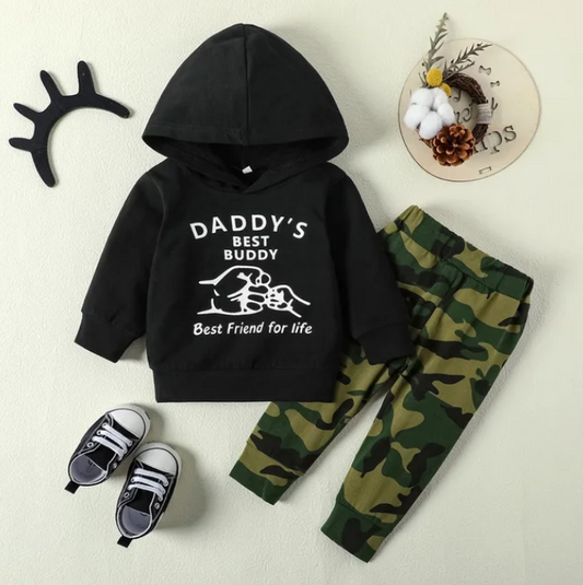 The Alexander - Baby Boy Black Long Sleeved Hoodie + Camouflage Pants