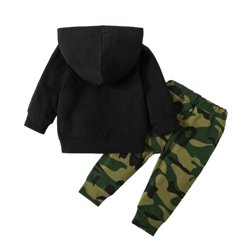 The Alexander - Baby Boy Black Long Sleeved Hoodie + Camouflage Pants