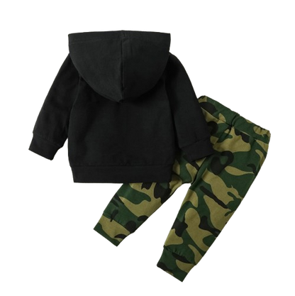 The Alexander - Baby Boy Black Long Sleeved Hoodie + Camouflage Pants