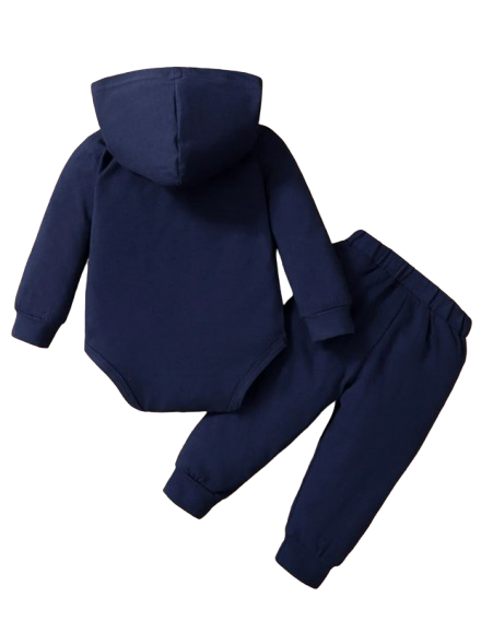 The Hollis - Baby Unisex Navy Blue Little Boss Hoodie + Pants