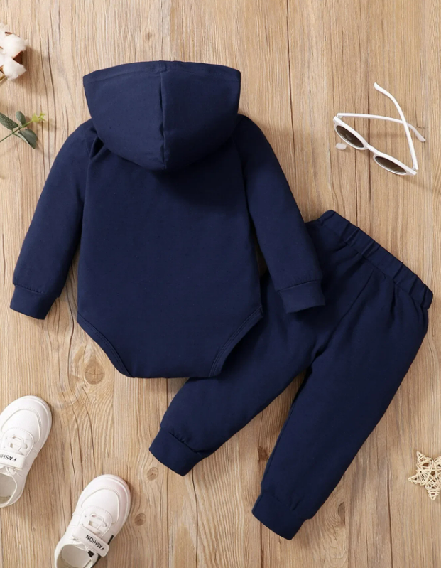 The Hollis - Baby Unisex Navy Blue Little Boss Hoodie + Pants