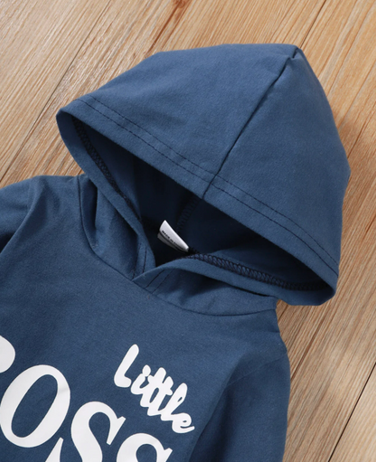 The Hollis - Baby Unisex Blue Little Boss Hoodie + Pants